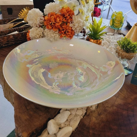 Centro de Mesa de Vidro Perola 40x7cm