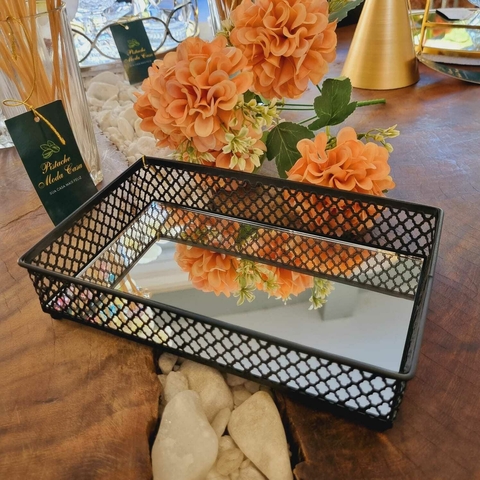 Bandeja de Metal C/Espelho Preta - comprar online