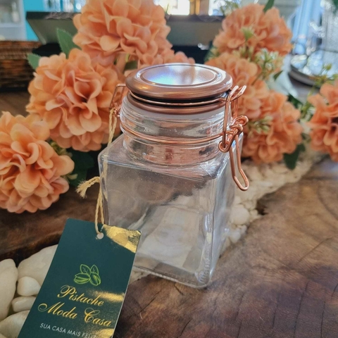 Pote Hermético de Vidro C/Tampa de Metal Rosé 7x12cm