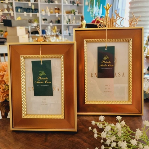 Porta Retrato Reto Detalhe Bronze com Trança Dourada