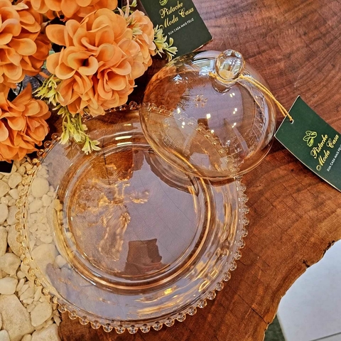 Queijeira de Vidro Cristal Pearl Âmbar Metalizado