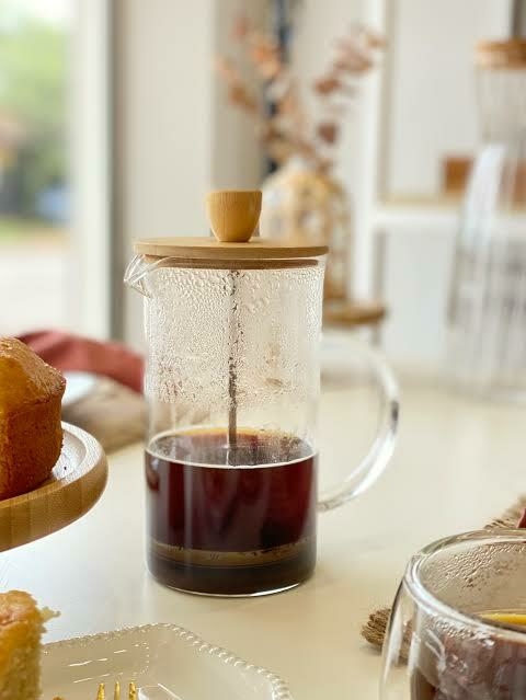 Cafeteira Prensa Francesa de Vidro C/Tampa de Bambu 400ML