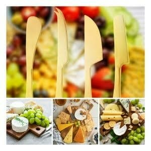 Conjunto 4 Facas de Aço Inox P/Queijo Dourada