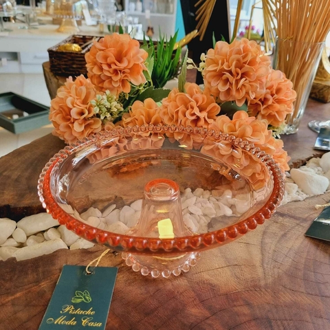 Prato de Cristal C/Pé Pearl Rosa