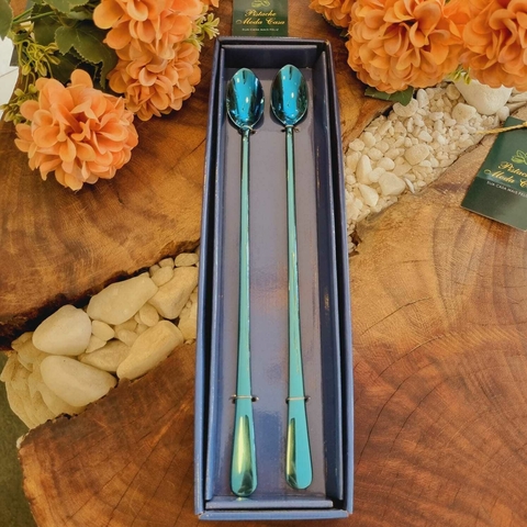 Conjunto 2 Colheres Bailarina de Aço Inox Azul 30CM