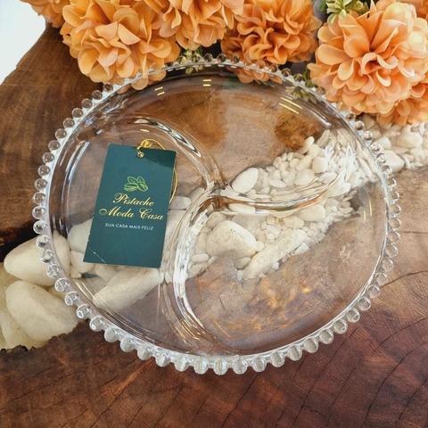 Petisqueira de Cristal 3 divisórias Pearl 24x2,7CM