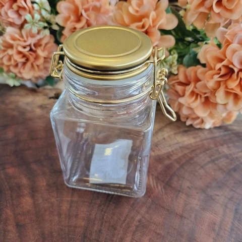 Pote de Vidro Hermético C/tampa em Metal Dourado 7cmx12cm - comprar online