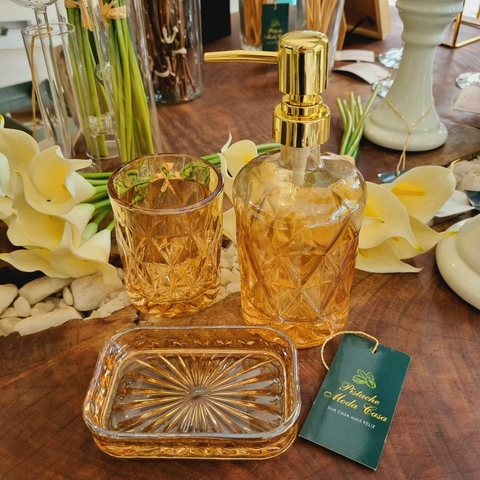 Conjunto 3 peças de Vidro P/Banheiro Âmbar Metalizado