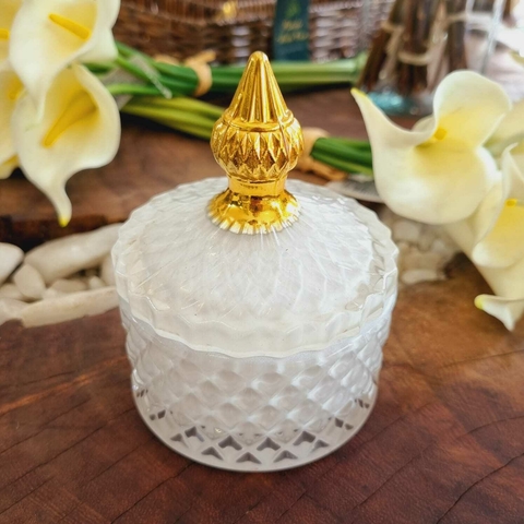 Potiche de vidro Branco com Dourado 8,5x14CM