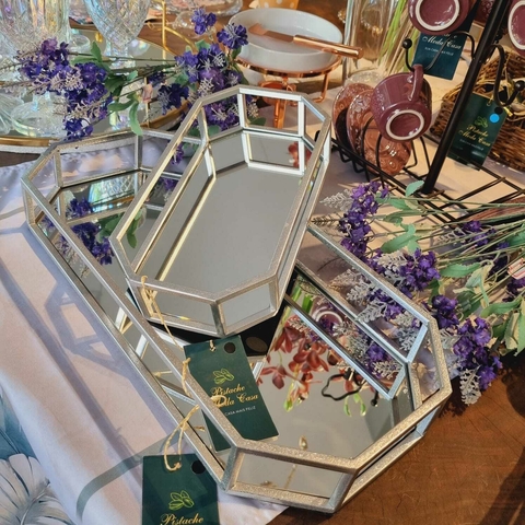 BANDEJA DE METAL OCTOGONO COM ESPELHO