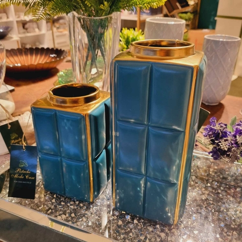 VASO DECORATIVO GOMOS VERDE COM DOURADO