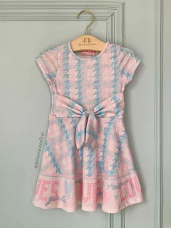 Vestido Infantil Pied de Poule Rosa e Azul Mon Sucré 316