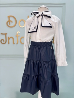 Conjunto Infantil Saia Midi Couro Eco Azul Camisa Lenço Off Animê - comprar online