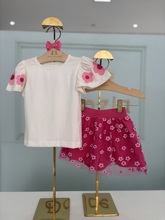 Conjunto Infantil Blusa Off Saia tule Flores 0413 - comprar online