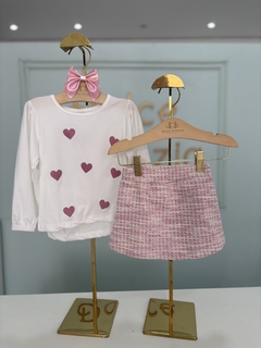 Conjunto Infantil Blusa Off Short Saia Tweed Rosa 0410 - comprar online