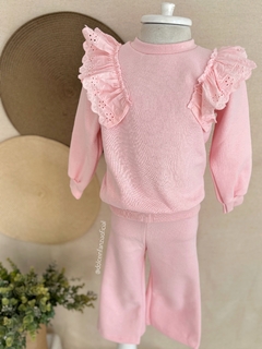 Conjunto Moleton Infantil Menina Babado Renda Peluciado 0547 Rosa - Dolce Infanzia