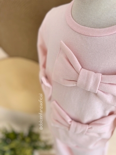 Conjunto Moleton Infantil Rosa Peluciado Laços 0469 Rosa - Dolce Infanzia