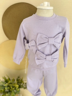 Conjunto Moleton Infantil Rosa Peluciado Laços 0469 Lilás - Dolce Infanzia