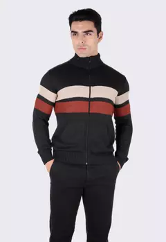 Jaqueta de Tricot com Zíper e Bolso Frontal