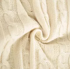 Tricot textura tranças de manga longa e gola V - Bege - Narita Concept
