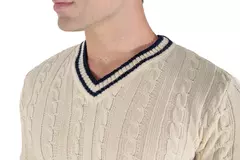 Tricot textura tranças de manga longa e gola V - Bege na internet
