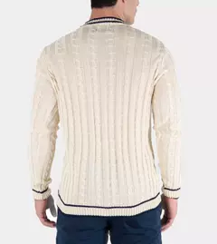 Tricot textura tranças de manga longa e gola V - Bege - comprar online