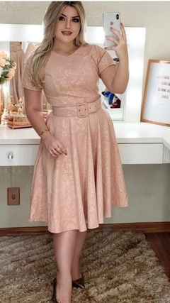 Vestido Midi Godê No Jacquard com Relevo em 3D - RDM moda evangélica