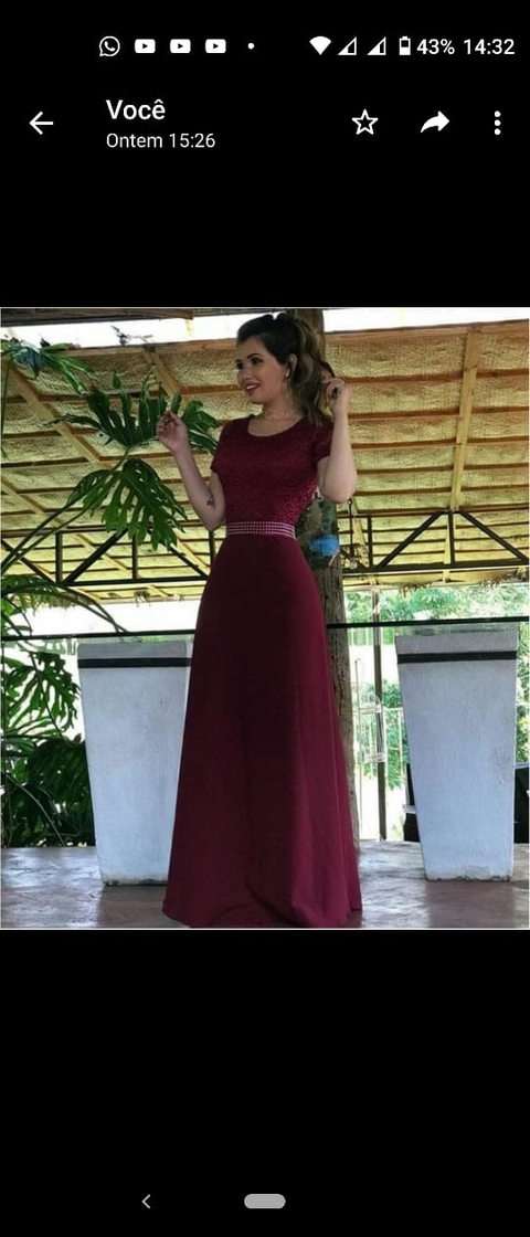 Vestido liso Longo Corpo de Renda