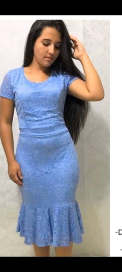 Vestido Midi Tubinho com Babado Todo Na Renda - loja online