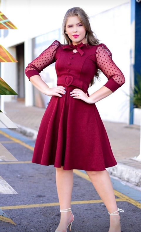 Vestido Midi Godê Com Laço e Botões Encapados (Várias cores)