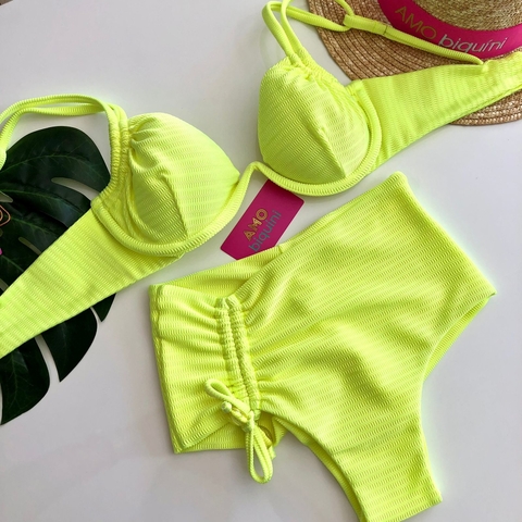 Biquini Santorine super luxo texturizado (amarelo neon)