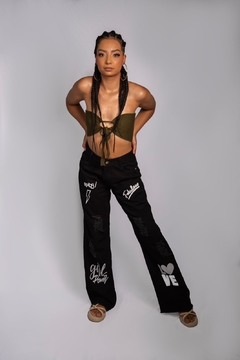 Calça Wide Leg C/Escrita Destroyed