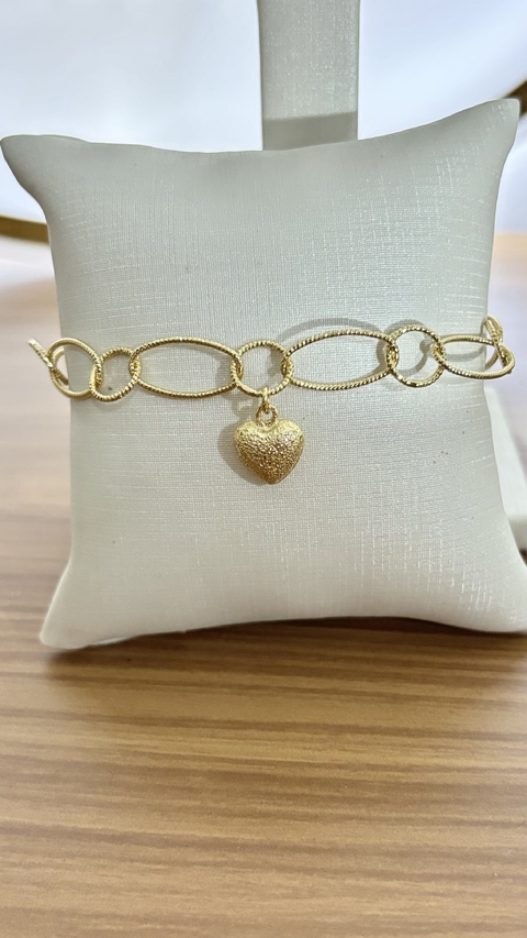 Pulseira de elo diamantado com coração