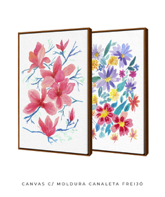 Conjunto de Dois Quadros Decorativos, Aquarela Flores do Campo e Camélias