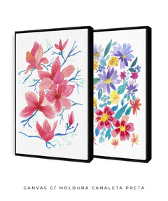 Conjunto de Dois Quadros Decorativos, Aquarela Flores do Campo e Camélias - comprar online