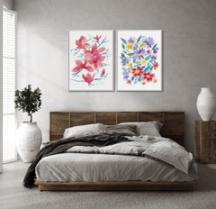 Conjunto de Dois Quadros Decorativos, Aquarela Flores do Campo e Camélias - comprar online