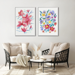 Conjunto de Dois Quadros Decorativos, Aquarela Flores do Campo e Camélias - Betania Sensini | Arte e Aquarela