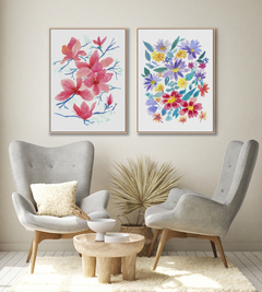 Conjunto de Dois Quadros Decorativos, Aquarela Flores do Campo e Camélias - loja online