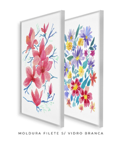 Conjunto de Dois Quadros Decorativos, Aquarela Flores do Campo e Camélias na internet