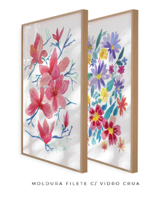 Imagem do Conjunto de Dois Quadros Decorativos, Aquarela Flores do Campo e Camélias