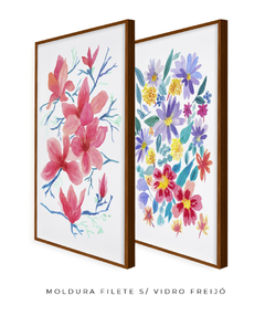 Conjunto de Dois Quadros Decorativos, Aquarela Flores do Campo e Camélias - comprar online