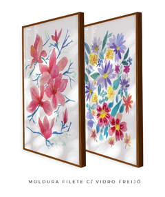 Conjunto de Dois Quadros Decorativos, Aquarela Flores do Campo e Camélias - comprar online