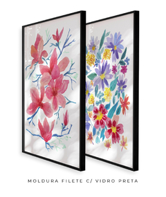 Conjunto de Dois Quadros Decorativos, Aquarela Flores do Campo e Camélias - Betania Sensini | Arte e Aquarela