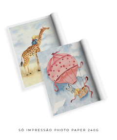 Conjunto de Dois Quadros Decorativos em Aquarela, Girafa e Coelho no Balão - loja online