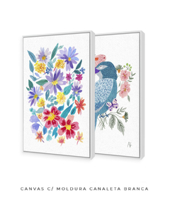 Conjunto de Dois Quadros Decorativos Flores do Campo e Pássaro Azul - loja online