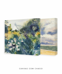 Conjunto de Dois Quadros Decorativos: Floresta e Mar em Aquarela