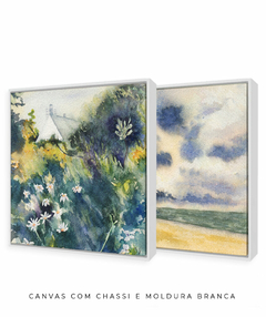 Conjunto de Dois Quadros Decorativos: Floresta e Mar em Aquarela - comprar online