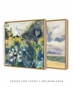 Conjunto de Dois Quadros Decorativos: Floresta e Mar em Aquarela na internet