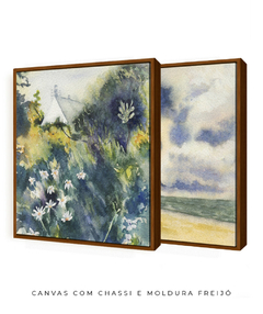 Imagem do Conjunto de Dois Quadros Decorativos: Floresta e Mar em Aquarela