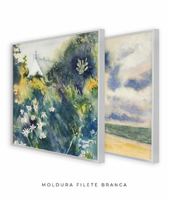 Conjunto de Dois Quadros Decorativos: Floresta e Mar em Aquarela na internet